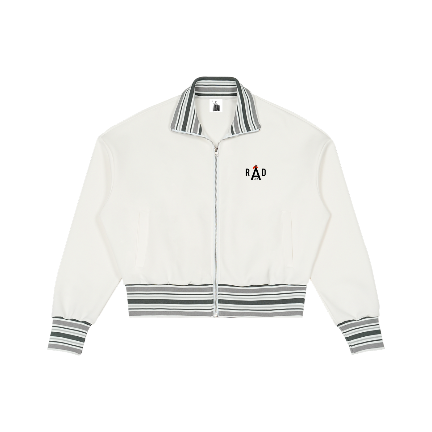 Striped Rib Collar Zip Jacket