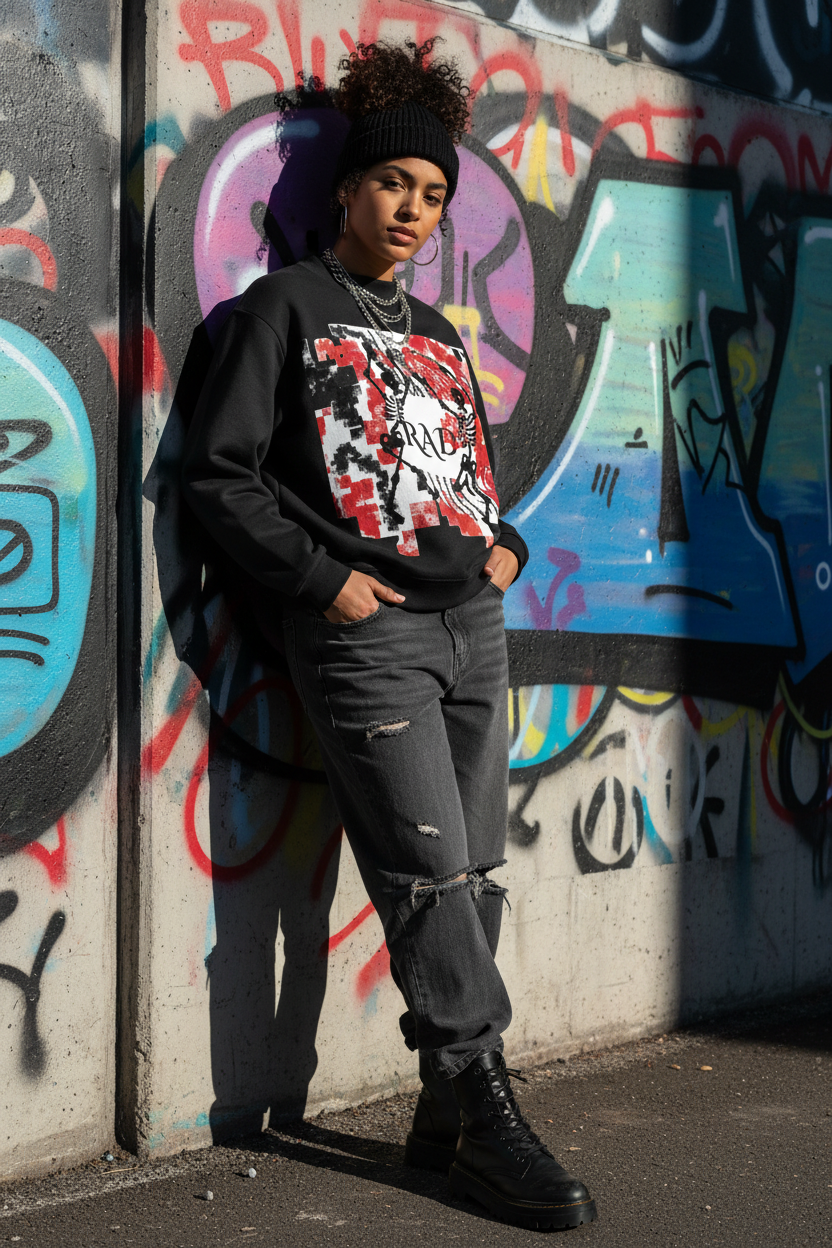 Mixed-Race Female Model Urban Wall