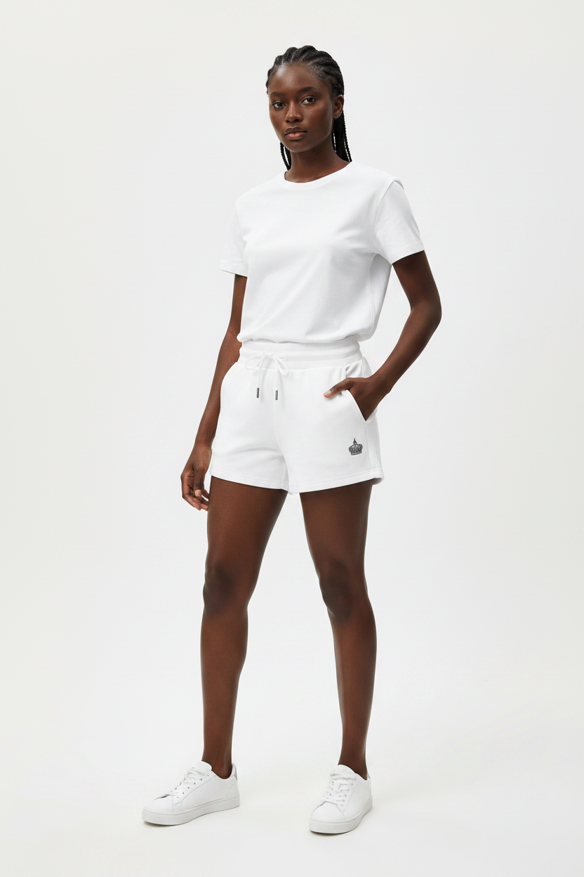 White Bamboo Shorts - Black Model
